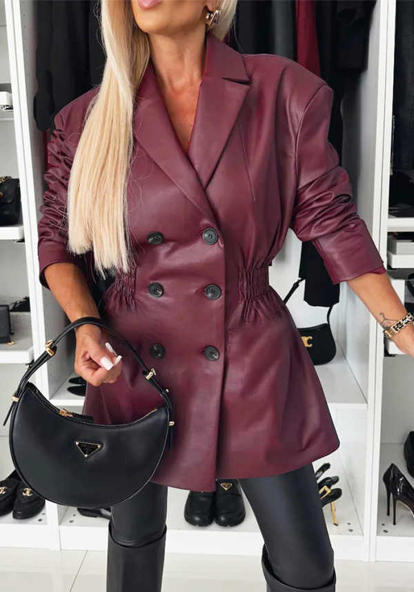 Autumn And Winter Long Sleeve Faux Leather Career Women Office Jacket