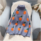Women Fall/Winter Round Neck Sweater Fruit Jacquard Top
