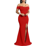Sexy Fashion Solid Color Off Shoulder Split Dress