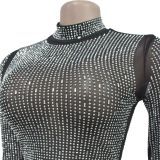 Women Beaded Long Sleeve Top and Skirt Two-piece set