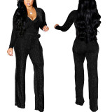 Winter Fashion V-Neck Belt Women's Jumpsuit