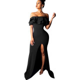 Sexy Fashion Ruffle Off Shoulder Split Dress
