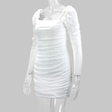 Spring Summer Women's Sexy Square Neck Mesh Long-Sleeved Bodycon Dress