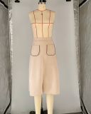 Women's Faux Suede Autumn And Winter Elastic Waist Front Pocket A-Line Midi Skirt