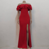 Sexy Fashion Ruffle Off Shoulder Split Dress