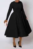 Women's Solid Round Neck Long Sleeve A-Line Dress