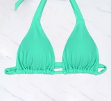 Solid Color Halter Neck Sexy Lace-Up Two Pieces Swimsuit Women Bikini