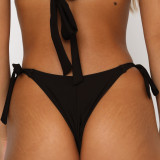 Solid Color Halter Neck Sexy Lace-Up Two Pieces Swimsuit Women Bikini