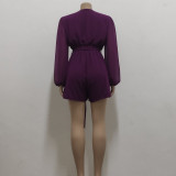 Sexy Fashion Casual V-Neck Belt Women's Jumpsuit