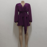 Sexy Fashion Casual V-Neck Belt Women's Jumpsuit