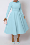 Women's Solid Round Neck Long Sleeve A-Line Dress