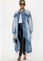 Women Cross Embroidered Denim Jacket