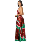 Women printed sexy backless dress