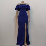 Sexy Fashion Ruffle Off Shoulder Split Dress