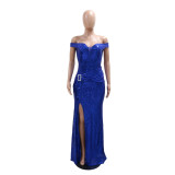 Women Sexy Off Shoulder Split Sequin Dress