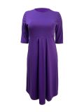 Women's Plus Size Elegant Slim Waist Round Neck Solid Color Dress