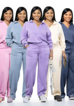 Women Fall/Winter Solid V-Neck Long Sleeve Casual Top and Pants Two-Piece Set Women Fall/Winter Solid V-Neck Long Sleeve Casual Top and Pants Two-Piece Set