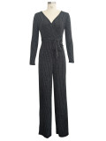 Winter Fashion V-Neck Belt Women's Jumpsuit