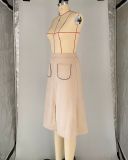 Women's Faux Suede Autumn And Winter Elastic Waist Front Pocket A-Line Midi Skirt