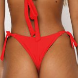 Solid Color Halter Neck Sexy Lace-Up Two Pieces Swimsuit Women Bikini