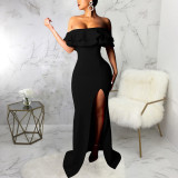Sexy Fashion Ruffle Off Shoulder Split Dress