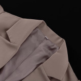 Women's Autumn And Winter Long Sleeve Turndown Collar Fishbone Top Bodycon Skirt Two-Piece Career Suit