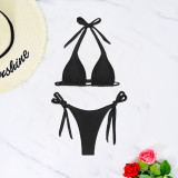 Solid Color Halter Neck Sexy Lace-Up Two Pieces Swimsuit Women Bikini