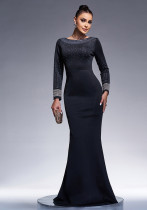 Women Round Neck Long Sleeve Beaded Formal Party Bodycon Evening Dress Women Round Neck Long Sleeve Beaded Formal Party Bodycon Evening Dress