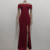 Sexy Fashion Solid Color Off Shoulder Split Dress