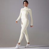 Solid Color Zipper Jacket Sports Running Fitness Leggings Two-Piece Yoga Suit