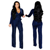 Winter Fashion V-Neck Belt Women's Jumpsuit