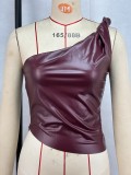 Women's Solid Color Sleeveless Slash Shoulder Slim Sexy Strap One Shoulder Top