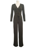 Winter Fashion V-Neck Belt Women's Jumpsuit