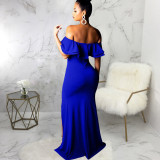 Sexy Fashion Ruffle Off Shoulder Split Dress