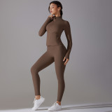 Solid Color Zipper Jacket Sports Running Fitness Leggings Two-Piece Yoga Suit