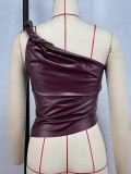 Women's Solid Color Sleeveless Slash Shoulder Slim Sexy Strap One Shoulder Top