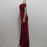 Sexy Fashion Solid Color Off Shoulder Split Dress