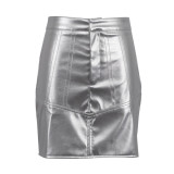 Women's Sexy High Waist Bodycon Metallic Pu Leather Skirt