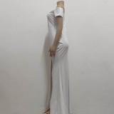 Sexy Fashion Solid Color Off Shoulder Split Dress