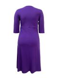 Women's Plus Size Elegant Slim Waist Round Neck Solid Color Dress