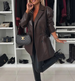 Autumn And Winter Long Sleeve Faux Leather Career Women Office Jacket