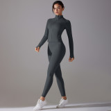 Solid Color Zipper Jacket Sports Running Fitness Leggings Two-Piece Yoga Suit