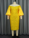Elegant Off Shoulder Puff Sleeve Bodycon Formal Party Sequin Evening Dress