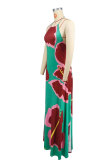 Women printed sexy backless dress