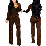 Winter Fashion V-Neck Belt Women's Jumpsuit