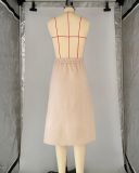 Women's Faux Suede Autumn And Winter Elastic Waist Front Pocket A-Line Midi Skirt