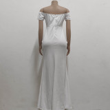 Sexy Fashion Solid Color Off Shoulder Split Dress