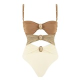 Women Solid Color Patchwork One-Piece Swimsuit