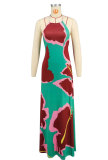 Women printed sexy backless dress