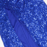 Women Sexy Off Shoulder Split Sequin Dress